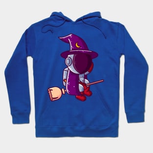 Cute Astronaut Witch Flying Broom Halloween Cartoon Hoodie